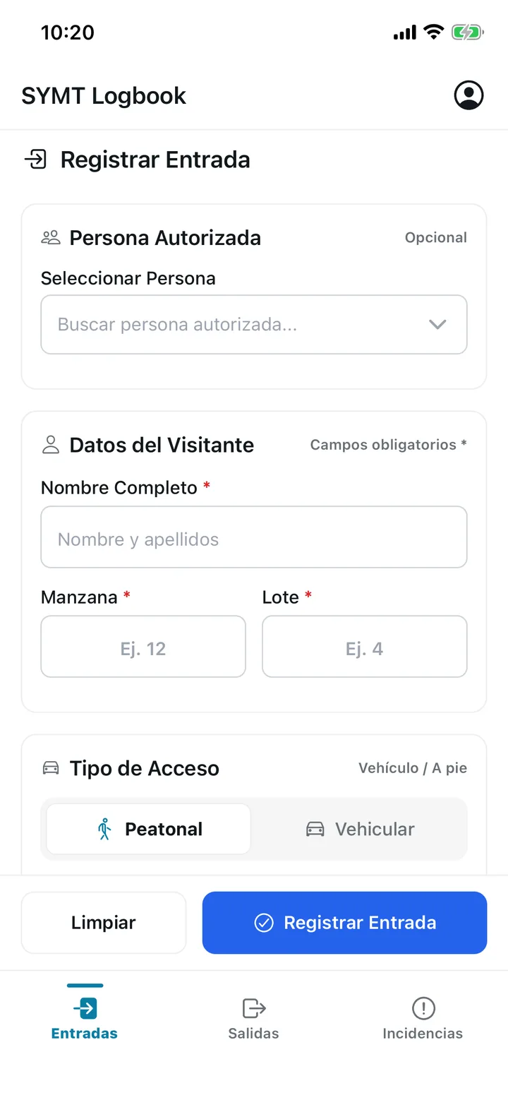 Aviso «Entrada registrada correctamente» en SYMT Logbook