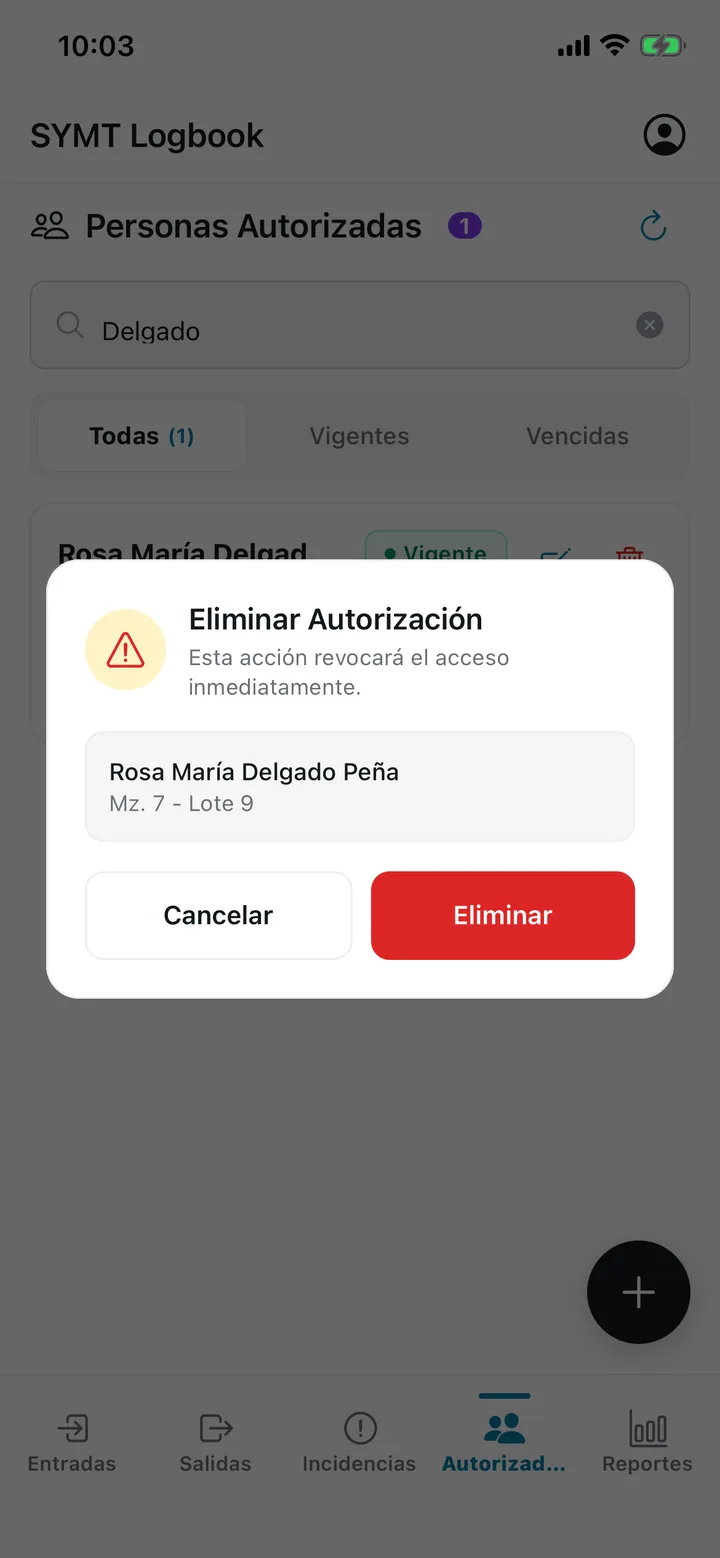 Aviso «Esta acción revocará el acceso inmediatamente»